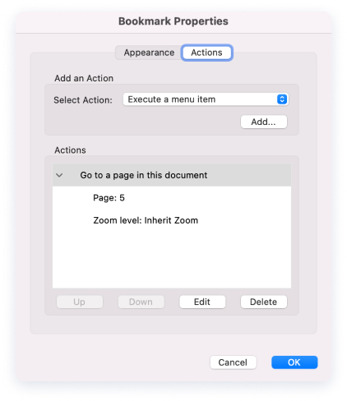 Adobe Acrobat: edit bookmark via Properties
