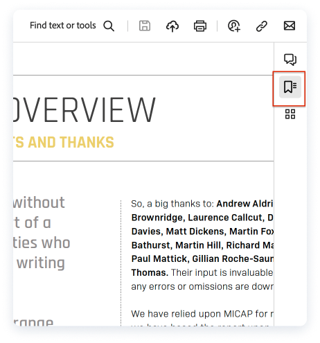 Adobe Acrobat UI: Bookmarks panel button