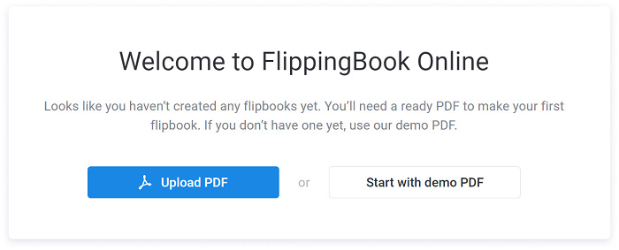 FlippingBook Online window with PDF upload options