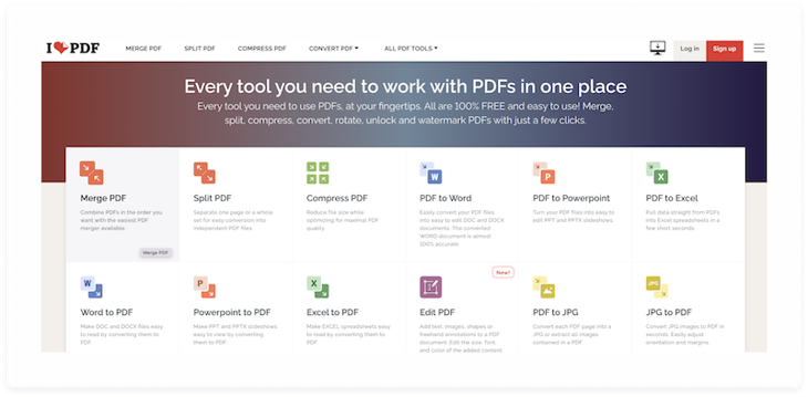 iLovePDF online tool for reducing PDF size