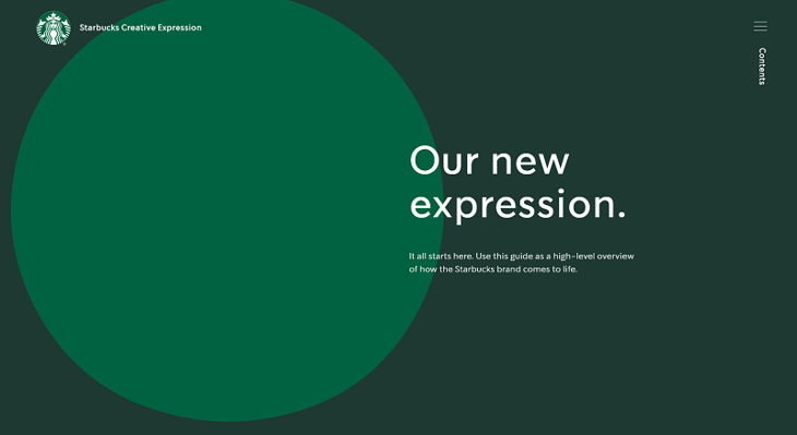 Website-based brand book example from Starbucks