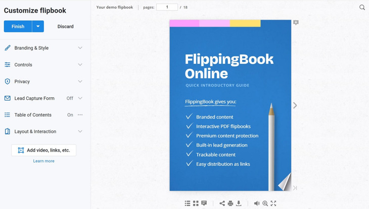 Customizing a flipbook with brand colors and interactive features