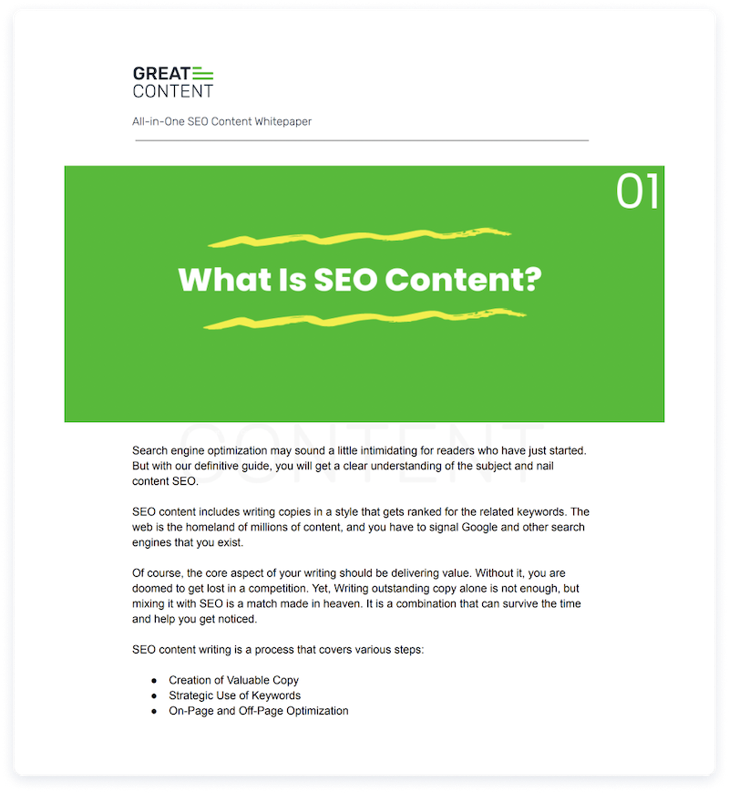 What is SEO by Greatcontent white paper example