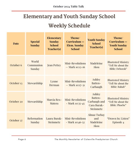 Church Bulletin Event Calendar